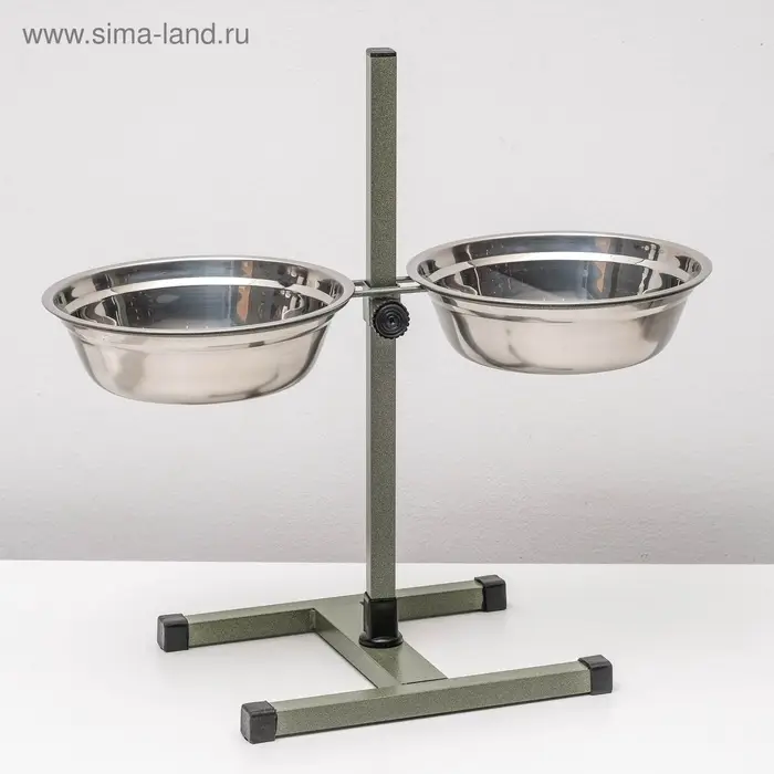 Подставка с мисками, 2&times;2.5 л, высота 60 см, разборная, зелёная