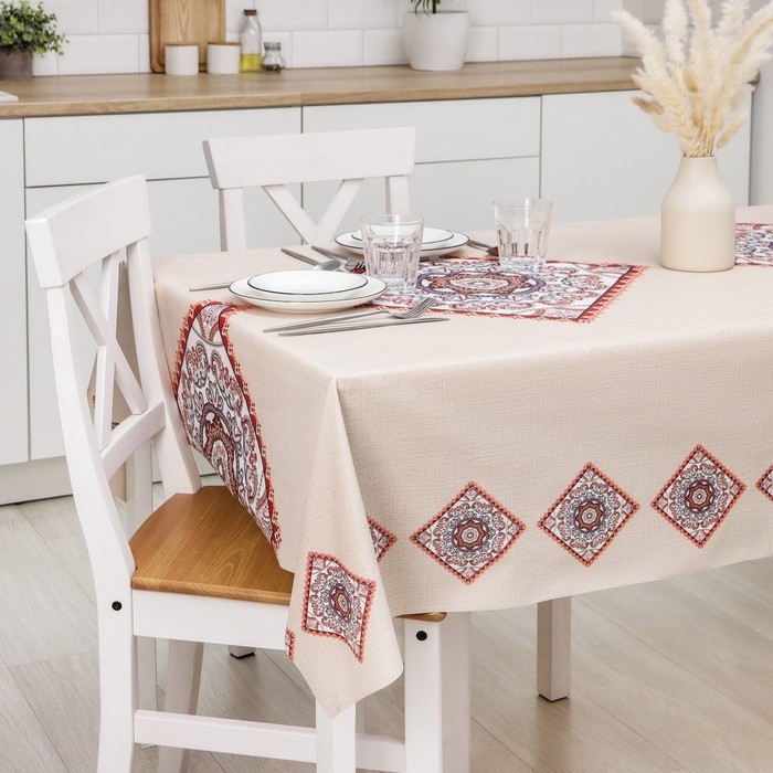 Клеёнка на стол на ткани «Цветочный мотив», рулон 20 метров, ширина 137 см, толщина 0,22 мм, цвет бежевый Клеёнка на стол на ткани «Цветочный мотив», рулон 20 метров, ширина 137 см, толщина 0,22 мм, цвет бежевый