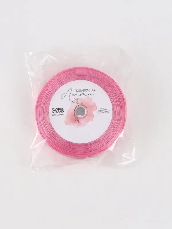 Лента атласная с тиснением &laquo;С любовью&raquo;, розовая, 2 см &times; 22.5 (&plusmn; 1) м