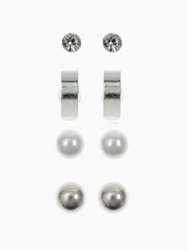 Серьги пусеты QF &laquo;Романтика&raquo;, 4 пары, кольца, белые в серебре