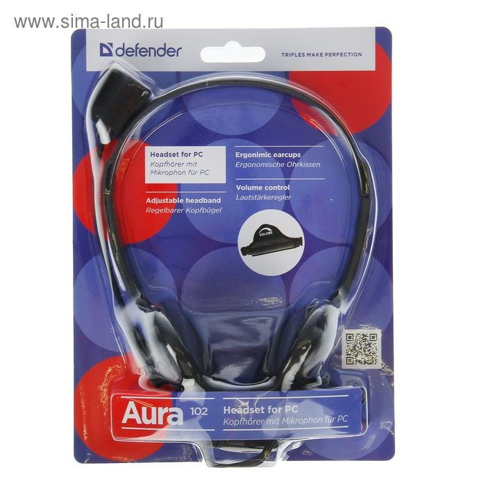 Наушники Defender Aura 102, компьютерные, микрофон, 85 дБ, 32 Ом, 3.5 мм, 1.8 м, чёрные Наушники Defender Aura 102, компьютерные, микрофон, 85 дБ, 32 Ом, 3.5 мм, 1.8 м, чёрные