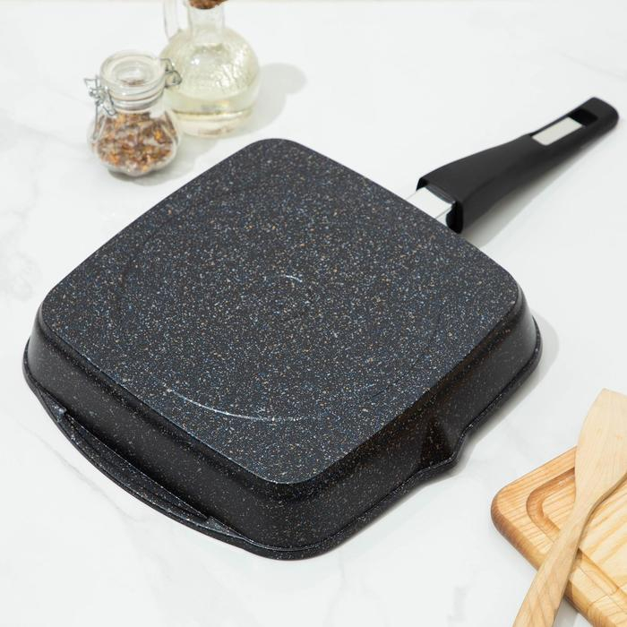 Сковорода-гриль «Гранит», 26×26, съёмная ручка, стеклянная крышка, антипригарное покрытие, цвет чёрный Сковорода-гриль «Гранит», 26×26, съёмная ручка, стеклянная крышка, антипригарное покрытие, цвет чёрный