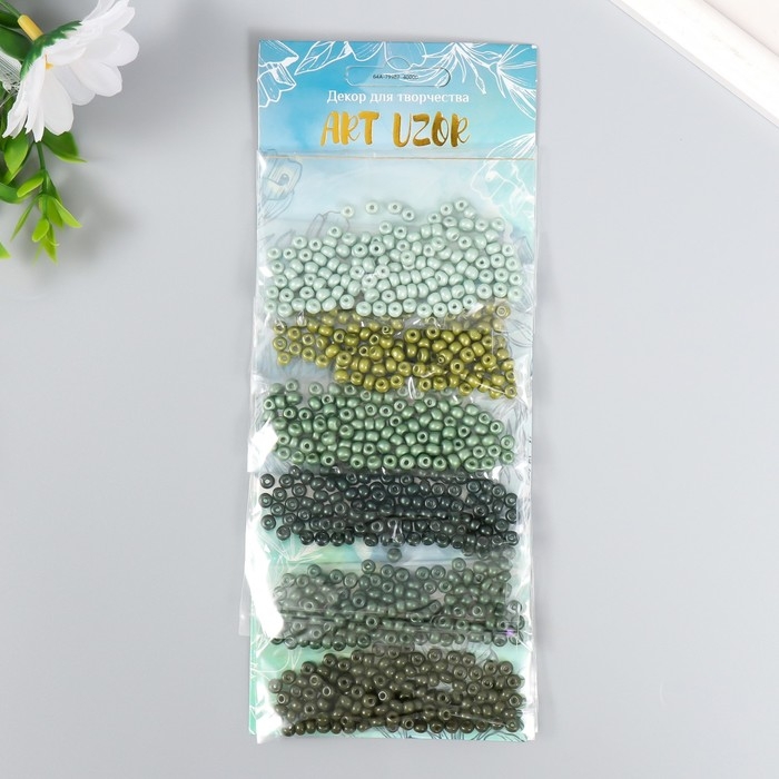 Бисер круглый 6/0  Бисер круглый 6/0 "Оттенки леса" 6 цветов х 10 гр 20х8 см