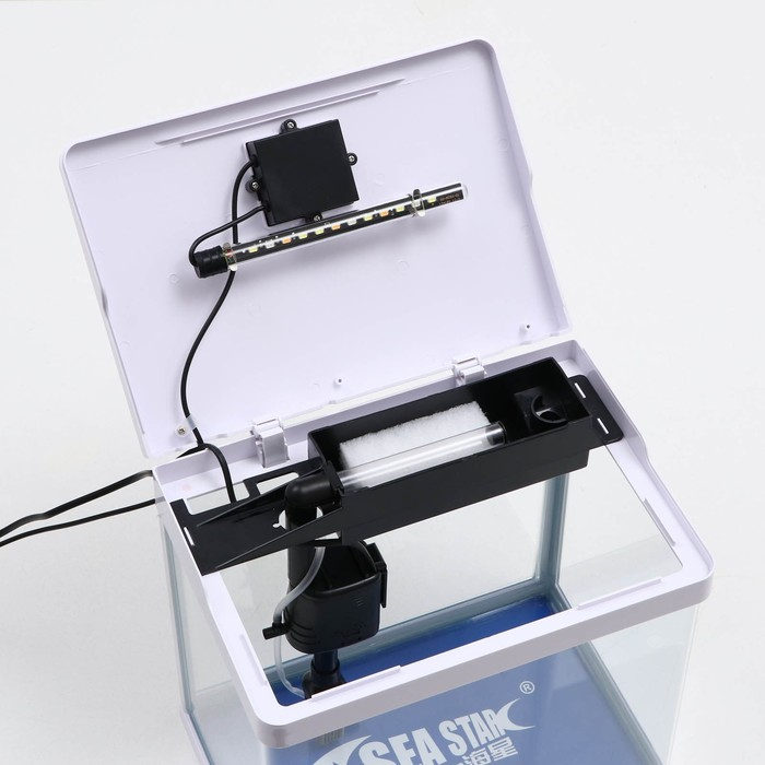 Аквариум SeaStar HX-318F в комплекте: LED-лампа 7 режимов, фильтр, 18 л, белый Аквариум SeaStar HX-318F в комплекте: LED-лампа 7 режимов, фильтр, 18 л, белый