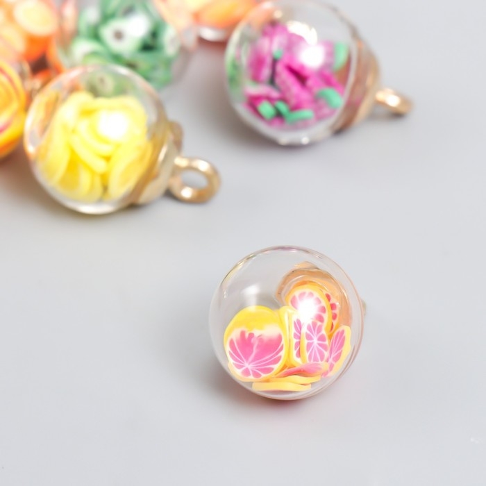 Подвеска для творчества стекло, пластик Подвеска для творчества стекло, пластик "Фрукты в шаре" набор 10 шт 2х1,8 см