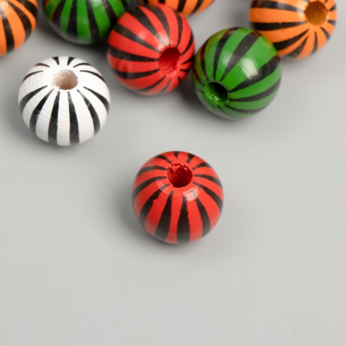 Бусины дерево для творчества Бусины дерево для творчества "Круглые. Полосочки" d=1,6 см набор 12 шт