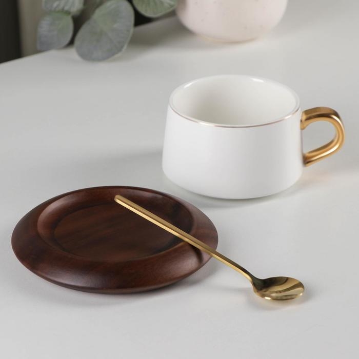 Чайная пара керамическая с ложкой «Улун», 2 предмета: чашка 280 мл, блюдце d=13 см, цвет белый Чайная пара керамическая с ложкой «Улун», 2 предмета: чашка 280 мл, блюдце d=13 см, цвет белый