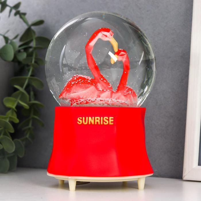 Сувенир полистоун водяной шар музыка "Фламинго" крутится d=10 см 15,5х10х10 см