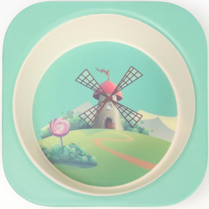 Набор бамбуковой посуды «Мельница», 5 предметов: тарелка, миска, стакан, вилка, ложка Набор бамбуковой посуды «Мельница», 5 предметов: тарелка, миска, стакан, вилка, ложка