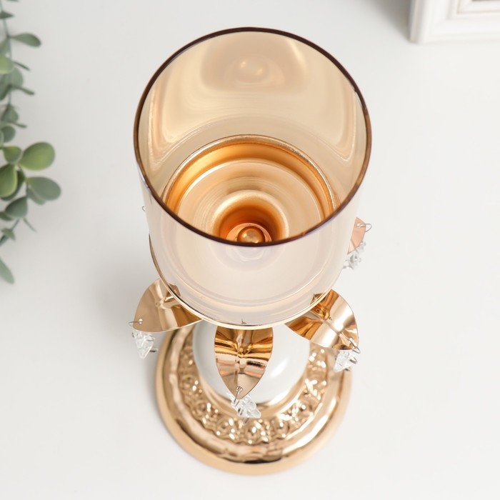 Подсвечник металл на 1 свечу Подсвечник металл на 1 свечу "Цветок с кристаллами" золото, белый 37х11х11 см