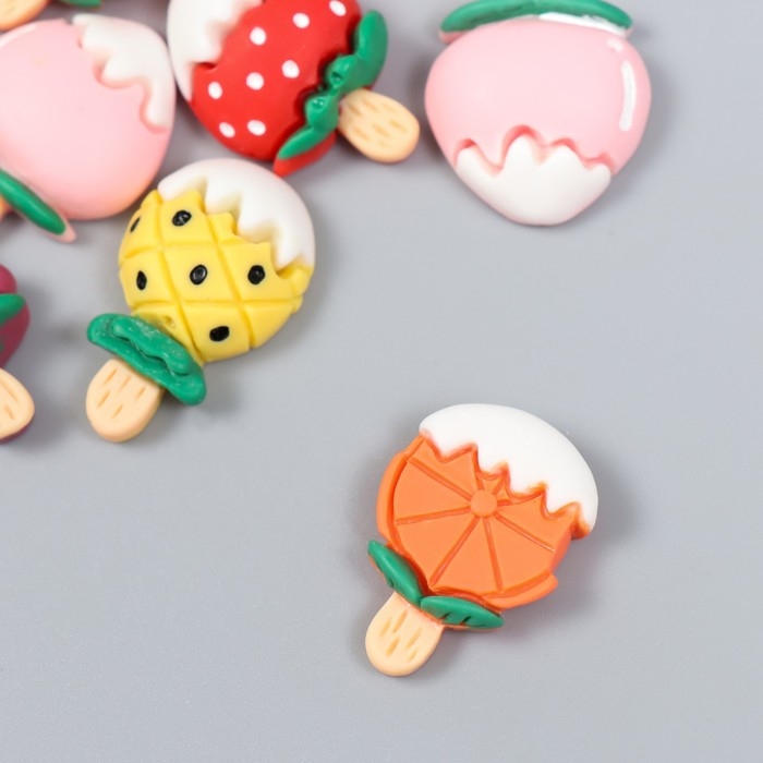 Декор для творчества пластик Декор для творчества пластик "Фруктики на палочке" набор 10 шт 2,1х1,4 см