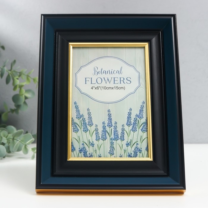 Фоторамка пластик 10х15 см Фоторамка пластик 10х15 см "Норвегия" синяя, чёрная обводка 21,7х16,8 см