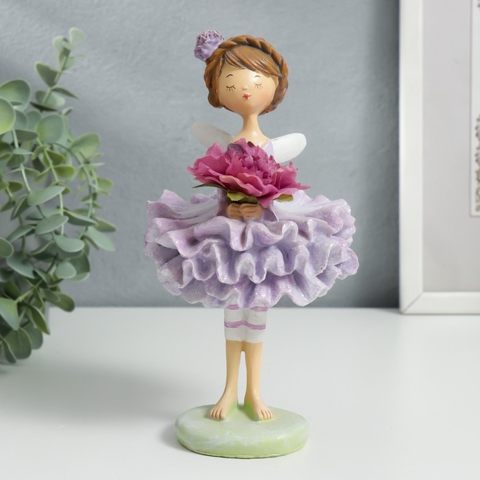 Сувенир полистоун Сувенир полистоун "Девочка-ангел в многослойной юбочке, с цветком" 19,5х10,5х10,5 см