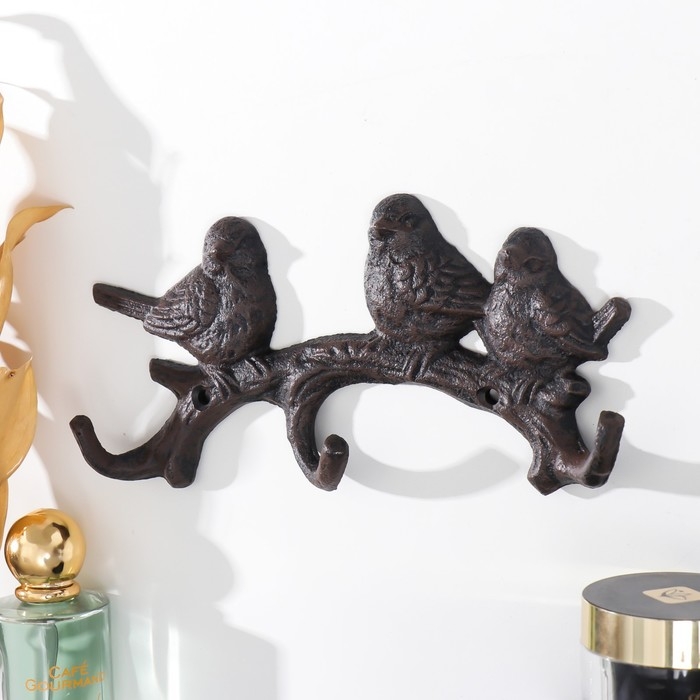 Крючки декоративные металл Крючки декоративные металл "Три птички на ветке" 23х3,5х10,5 см