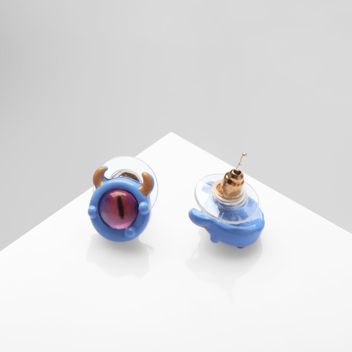 Серьги с эмалью «Монстрики» с рожками, цвет розово-голубой Серьги с эмалью «Монстрики» с рожками, цвет розово-голубой