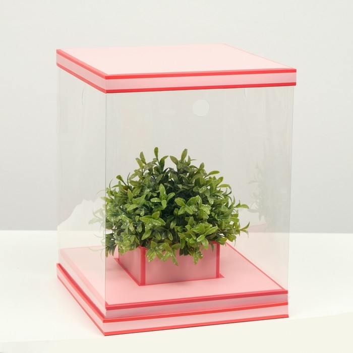 Коробка для цветов с вазой и PVC окнами складная, насыщенно-розовый, 23 х 30 х 23 см Коробка для цветов с вазой и PVC окнами складная, насыщенно-розовый, 23 х 30 х 23 см