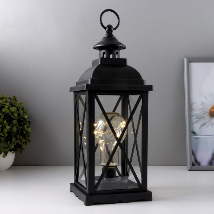 Ночник Ночник "Фонарь с лампой" чёрная от батареек 3ААА 35х13,5х13,5 см