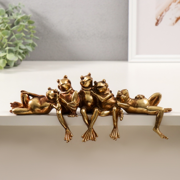 Сувенир полистоун Сувенир полистоун "Пять лягушек на отдыхе" бронза 28,5х5,5х9,5 см