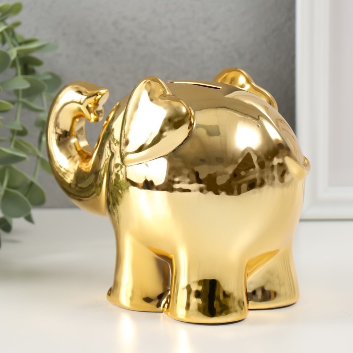 Копилка керамика Копилка керамика "Слоник с ушками-сердечками" золото 9,5х17х13 см