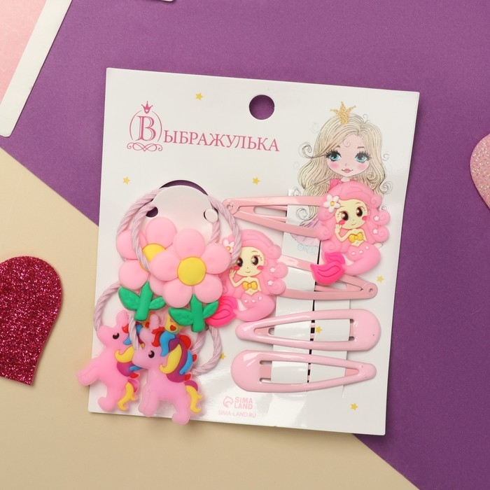 Набор для волос Набор для волос "Ванилька" (4 резинки, 4 невидимки) русалочки, розовый