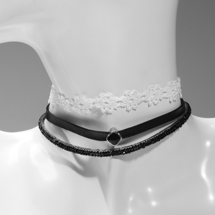 Чокер «Трио» цветы (набор 3 шт.), цвет чёрно-белый, 32 см Чокер «Трио» цветы (набор 3 шт.), цвет чёрно-белый, 32 см