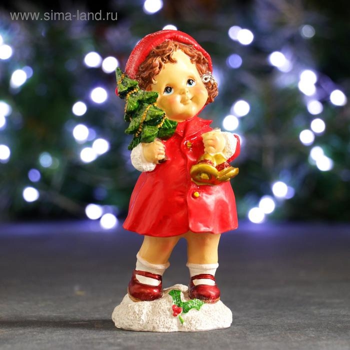 Новогодняя фигура  Новогодняя фигура "Девочка с колокольчиками" красный, 7х7х17см