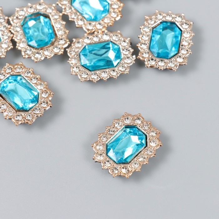 Декор для творчества пластик, стразы "Медальон восьмиугольный" н-р 10 шт голубой 1,8х2,4 см