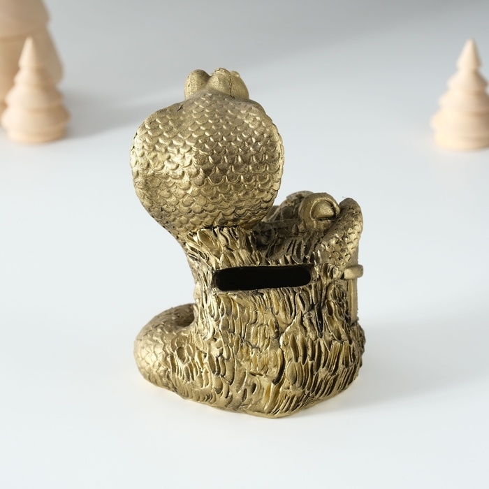 Копилка полистоун Копилка полистоун "Змейка с кадкой" бронза 7х6х10 см