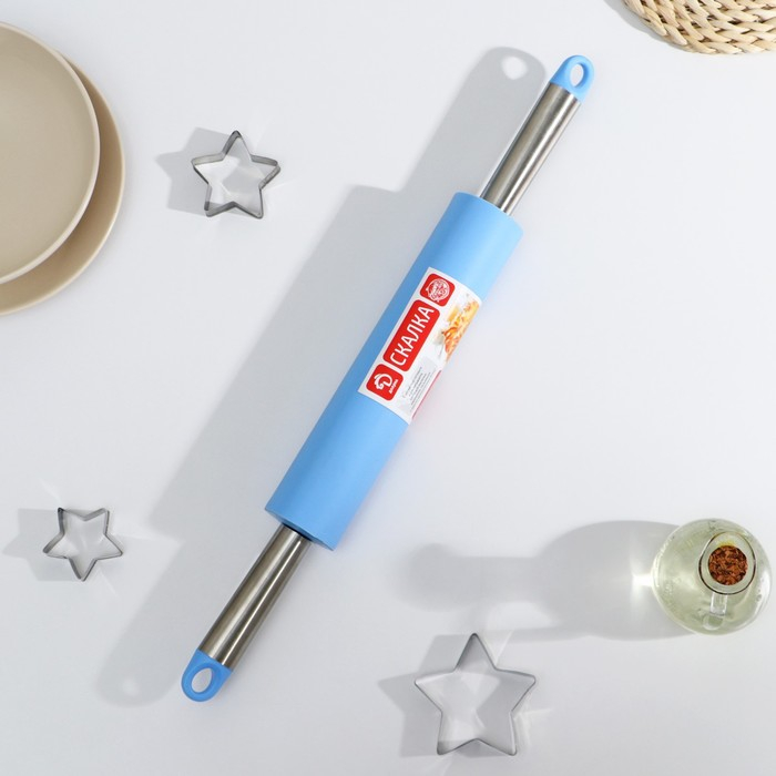 Скалка Доляна «Курум», 50×5 см, рабочая часть 24,5 см, цвет голубой Скалка Доляна «Курум», 50×5 см, рабочая часть 24,5 см, цвет голубой