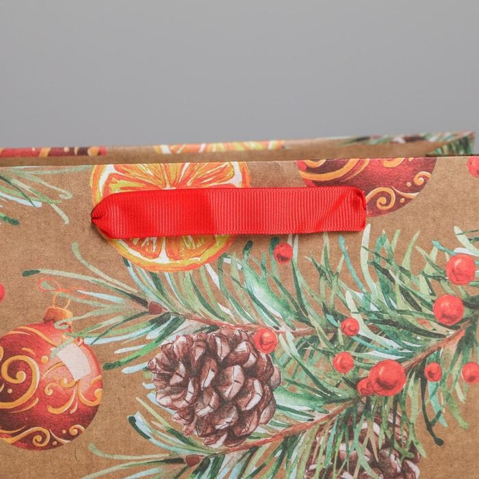 Пакет подарочный новогодний крафтовый горизонтальный «Новогодние шарики», MS 23 х 18 х 10 см, Новый год Пакет подарочный новогодний крафтовый горизонтальный «Новогодние шарики», MS 23 х 18 х 10 см, Новый год