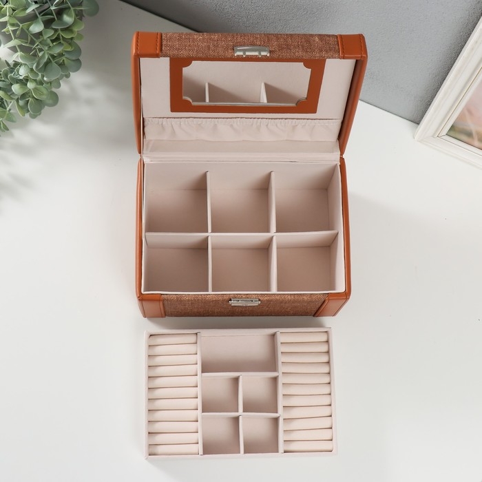 Шкатулка кожзам для украшений сундук  Шкатулка кожзам для украшений сундук "Шоколад" комбинированная 23,5х16,5х14,5 см