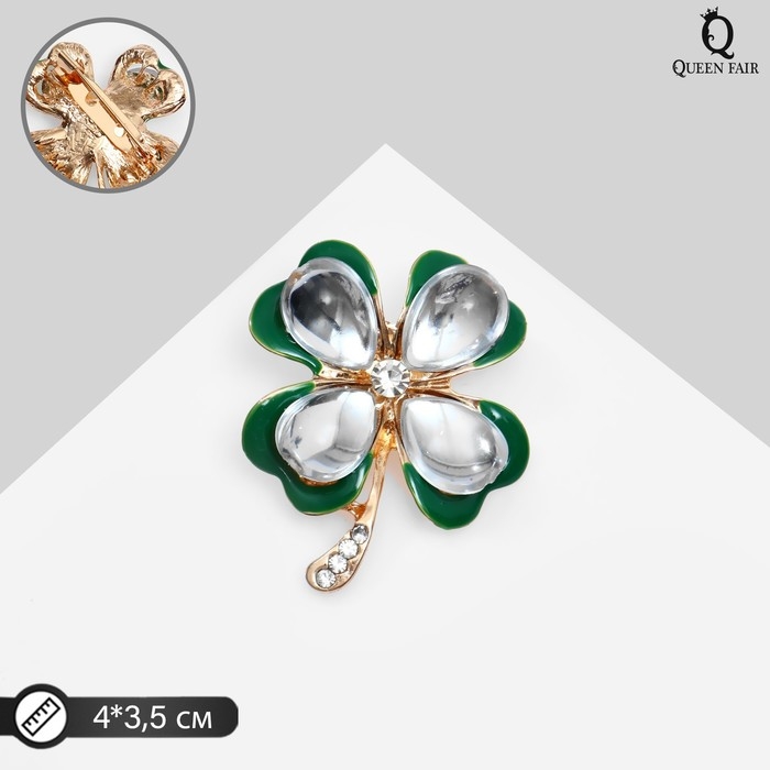 Брошь «Клевер» многослойный, цвет бело-зелёный в золоте Брошь «Клевер» многослойный, цвет бело-зелёный в золоте