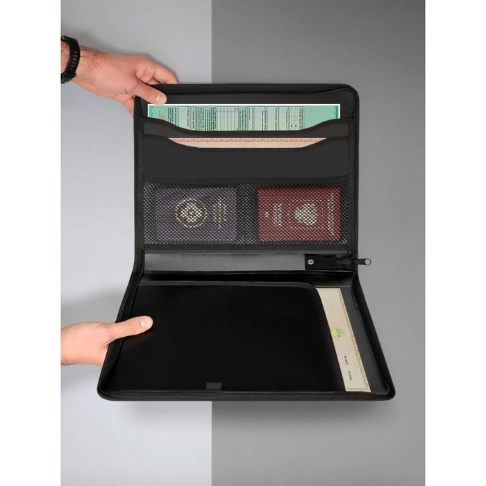 Папка на молнии А4, 2 отделения, Calligrata, 350 х 282 х 33 мм, пластик, 4 кармана, бизнес-класс, серебристый металлик Папка на молнии А4, 2 отделения, Calligrata, 350 х 282 х 33 мм, пластик, 4 кармана, бизнес-класс, серебристый металлик