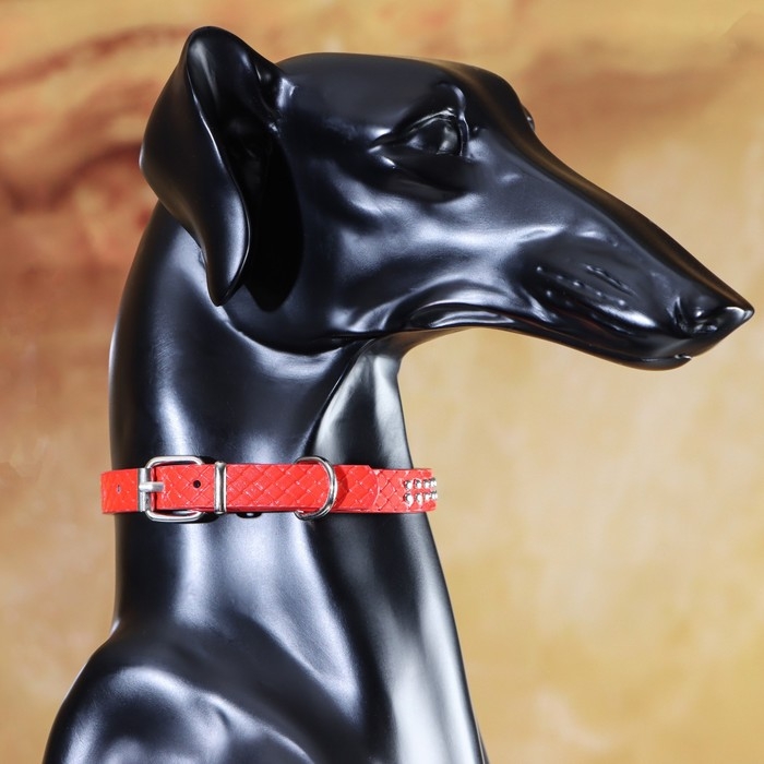 Ошейник рифленый с 2 рядами клепок, 33 х 1,2 см, ОШ 23-29, красный Ошейник рифленый с 2 рядами клепок, 33 х 1,2 см, ОШ 23-29, красный