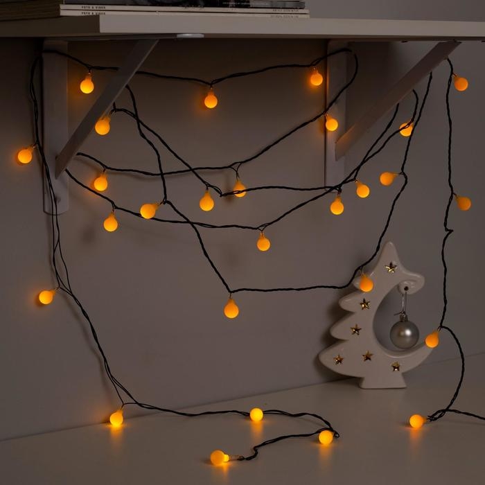 Гирлянда «Нить» 5 м с насадками «Шарики жёлтые», IP20, тёмная нить, 30 LED, свечение жёлтое, 8 режимов, 220 В Гирлянда «Нить» 5 м с насадками «Шарики жёлтые», IP20, тёмная нить, 30 LED, свечение жёлтое, 8 режимов, 220 В