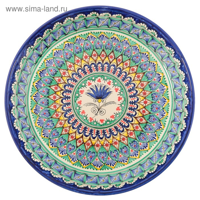Ляган Риштанская Керамика  Ляган Риштанская Керамика "Узоры", 36 см, синий