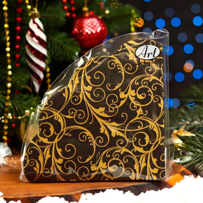 Новогодние салфетки бумажные Art Bouquet Rondo «Очарование на черном», 3 слоя, d 32 см., 12 шт. Новогодние салфетки бумажные Art Bouquet Rondo «Очарование на черном», 3 слоя, d 32 см., 12 шт.