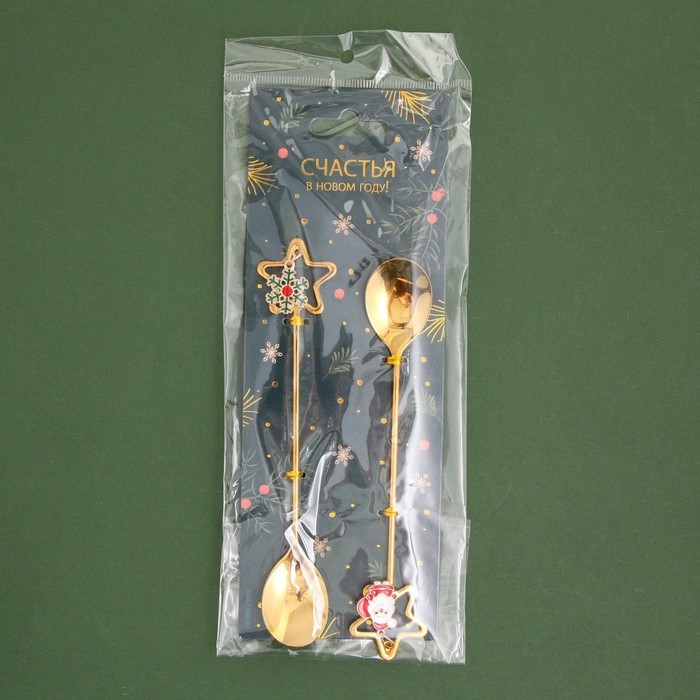 Новый год. Ложки столовая с подвесами &laquo;Счастья в Новом году&raquo;, 3 х 15,5 см