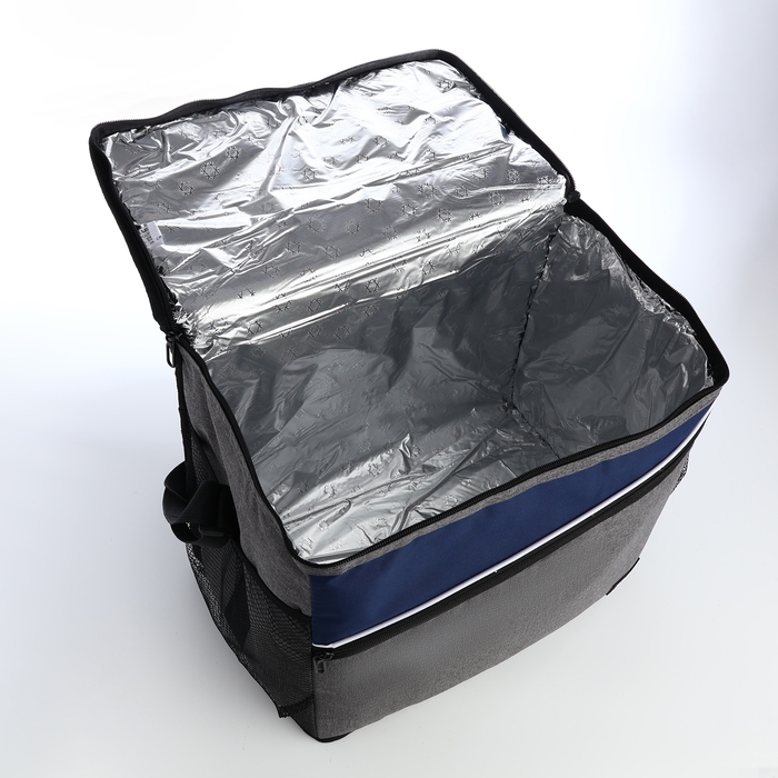 Термосумка на молнии, наружный карман, 32 л, цвет серый/синий Термосумка на молнии, наружный карман, 32 л, цвет серый/синий