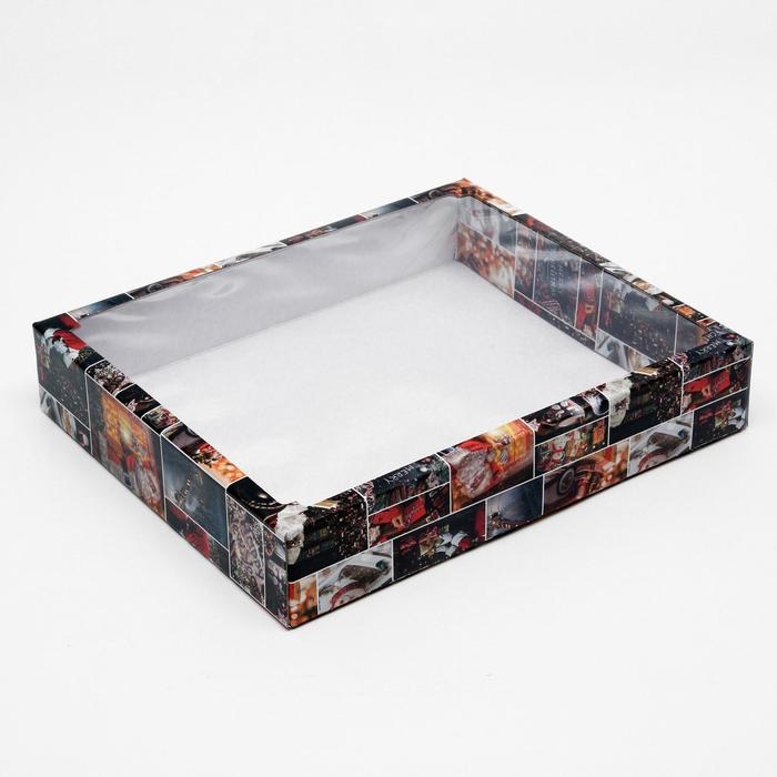 Новый год. Коробка сборная крышка-дно с окном, Новый год. Коробка сборная крышка-дно с окном, "Санта", 37 х 32 х 7 см.