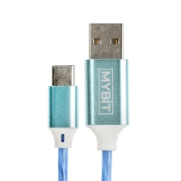 Кабель MYBIT, Type-C - USB, динамическая LED подсветка, 2 А, 1 м, только зарядка