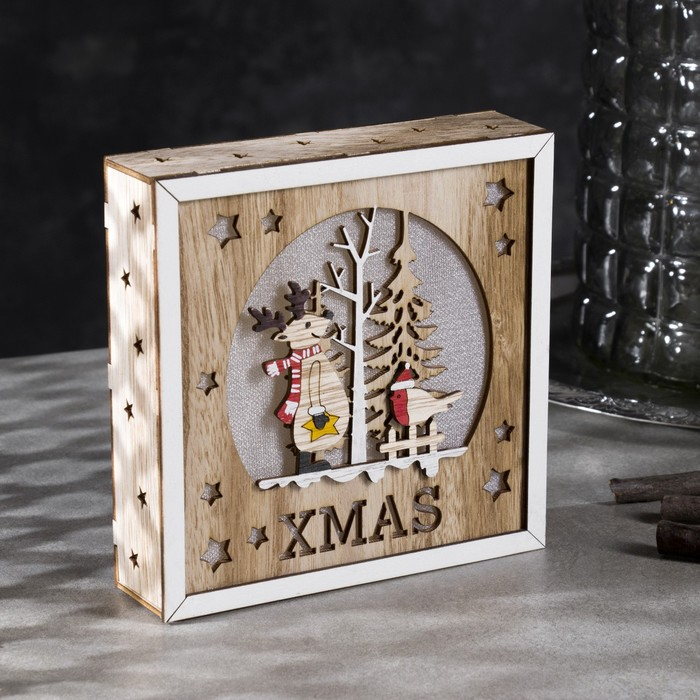 Светодиодная фигура «Олень и снегирь» 15 × 15 × 4 см, дерево, батарейки АААх2 (не в комплекте), свечение тёплое белое Светодиодная фигура «Олень и снегирь» 15 × 15 × 4 см, дерево, батарейки АААх2 (не в комплекте), свечение тёплое белое