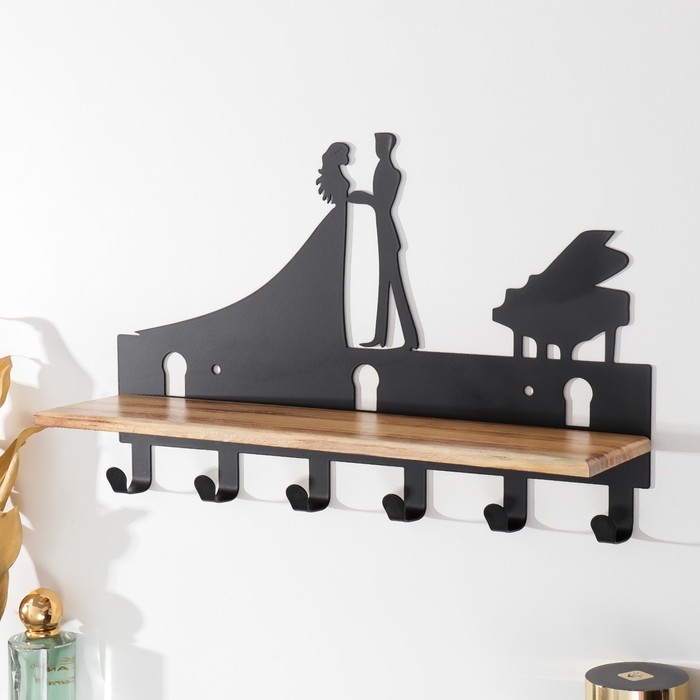 Крючки декоративные металл Крючки декоративные металл "Танцующая пара у рояля" чёрный 24х9,5х37 см