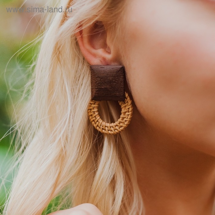 Серьги «Ваканда» кольцо в квадрате, цвет бежево-коричневый Серьги «Ваканда» кольцо в квадрате, цвет бежево-коричневый