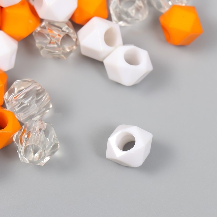 Бусины пластик Бусины пластик "Кристалл многогранник. Оранж, белый, прозрачный" набор 30 гр 1х1х1 см