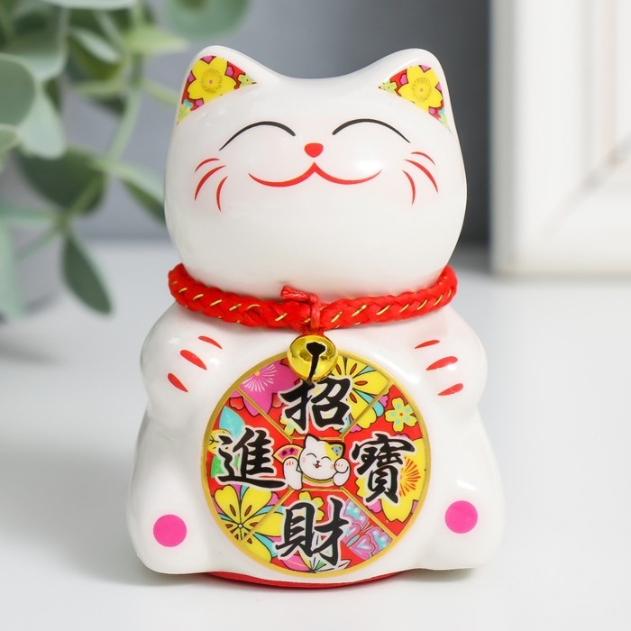 Сувенир керамика Сувенир керамика "Манэки-нэко с колесом счастья" 7,5х6х5,5 см МИКС
