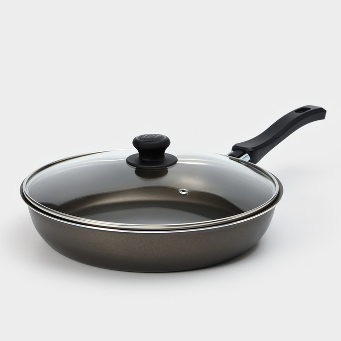 Сковорода «Классика атлас», d=26 см, пластиковая ручка, стеклянная крышка, антипригарное покрытие, цвет чёрный Сковорода «Классика атлас», d=26 см, пластиковая ручка, стеклянная крышка, антипригарное покрытие, цвет чёрный