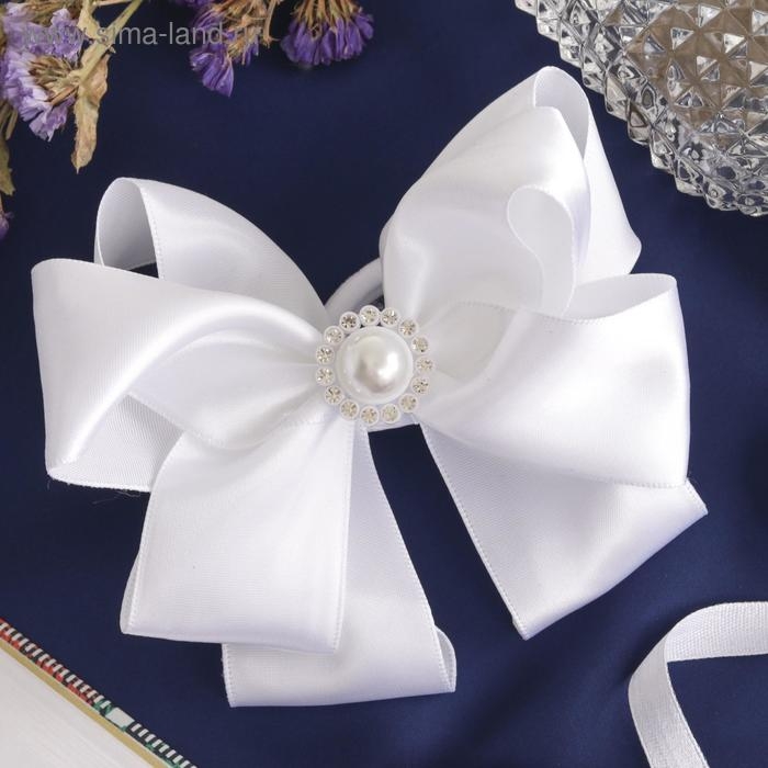 Резинка для волос Резинка для волос "Школьница" бант двойной атлас цветок, 12 см, белый