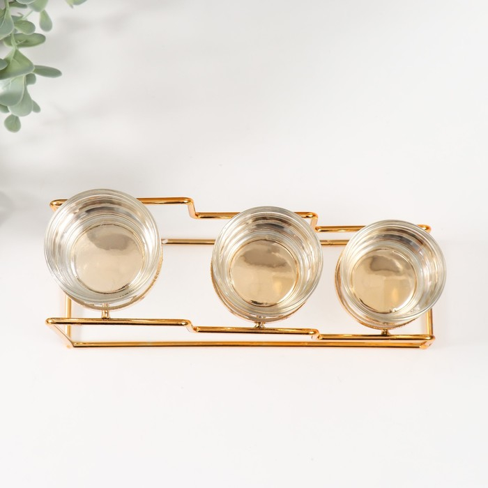 Подсвечник металл, стекло на 3 свечи "Лестница" золото 20х6х10 см