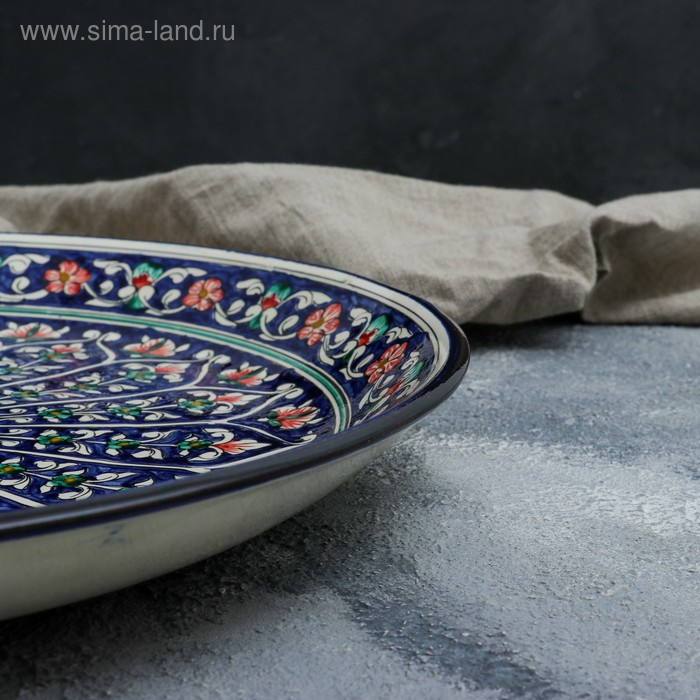 Ляган Риштанская Керамика "Цветы", 36 см, синий